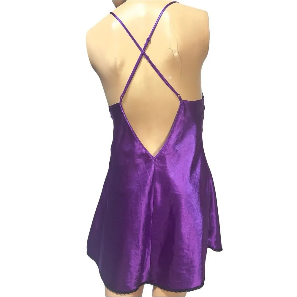 Vintage Frederick's Of Hollywood Purple Satin Slip Dress Lingerie Nightie Size L
